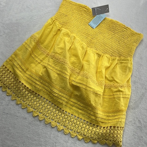 NWT Lane Bryant 14,Yellow Strapless Smocked 100% Cotton Feminine Bohemian Blouse - Picture 9 of 14